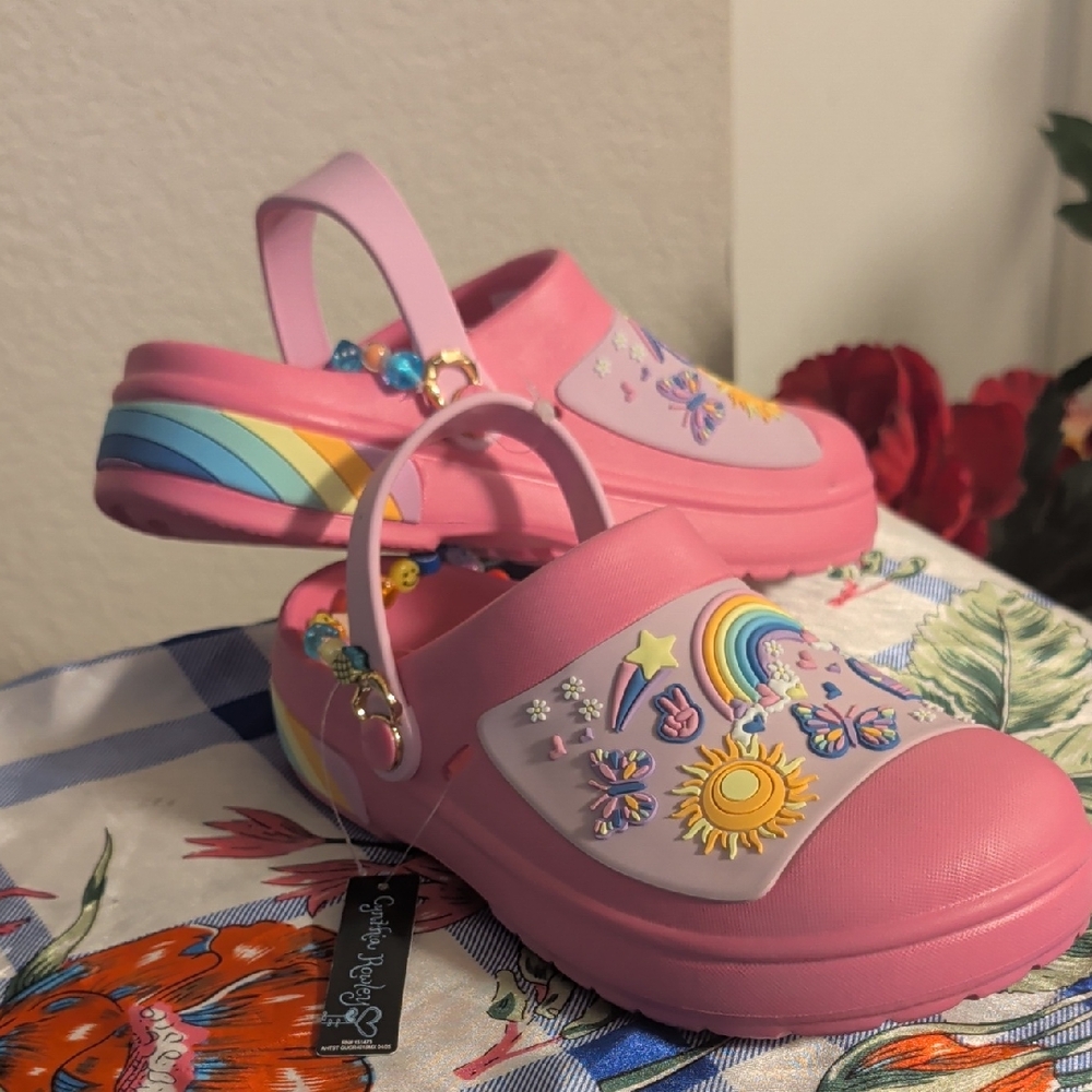 Cynthia Rowley Pink Kids Sandals with Rainbow and Sun Accents